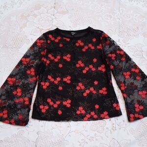 EMBROIDERED Floral Black Top